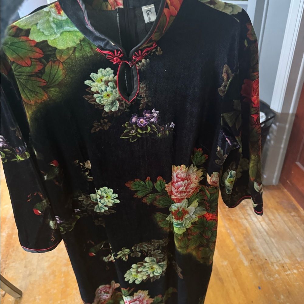 Velvet floral dress with slits down both sides